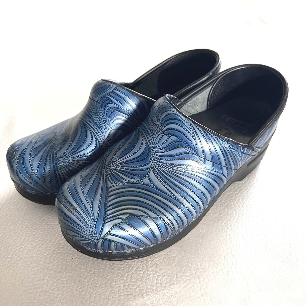 Dansko Professional Clogs Women 37 Blue Swirl Leather Comfort Work Shoes